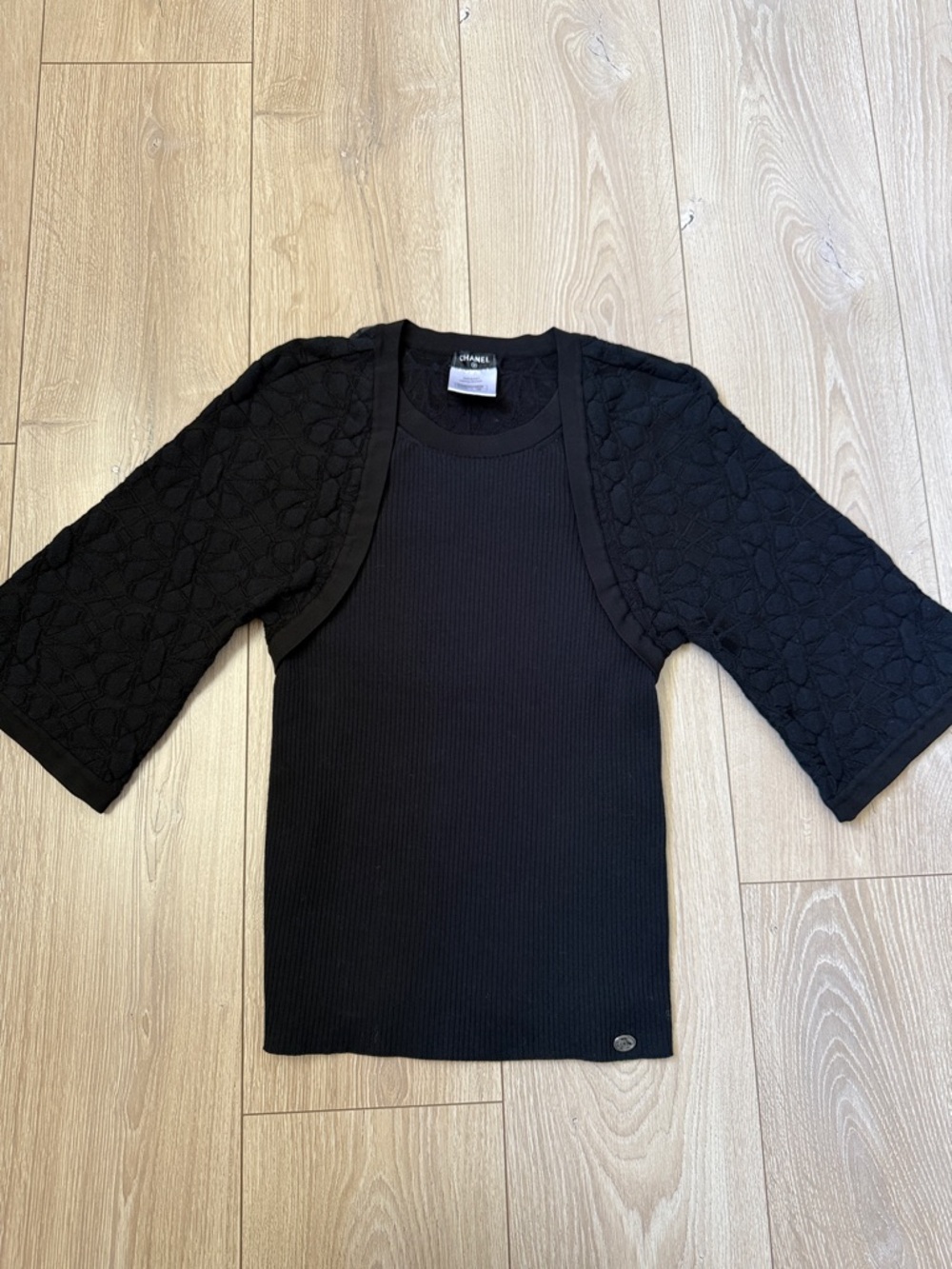 CHANEL Black Ribbed Knit Top
